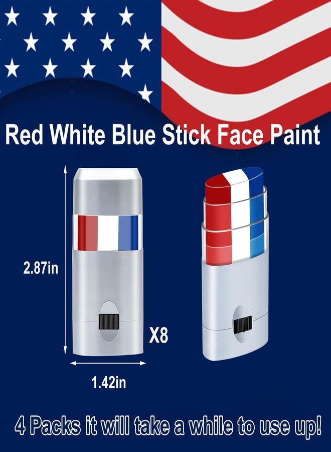 Mofuiry 8pcs Red White and Blue Face Paint Stick, Long Lasting Patriotic Body Painting Baseball Eye Black America USA Flag Makeup Stick 4th of July Accessories for Kids Women Men Sports Party Independence Day - Image 2